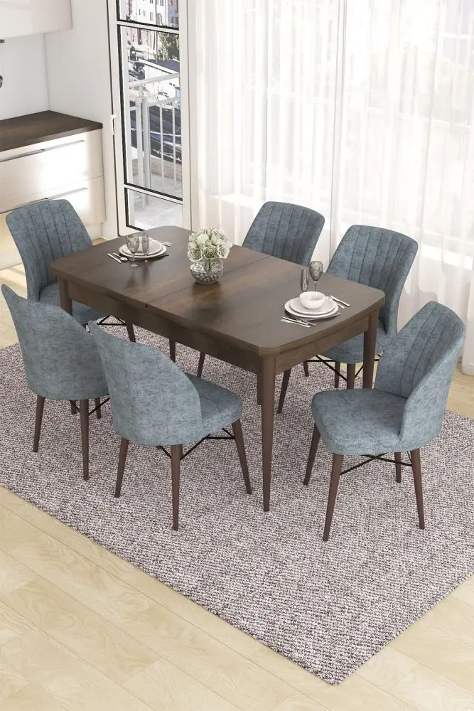 Extendable Dining Table & Chairs Set (7 Pieces) Eva - Baroque, Grey