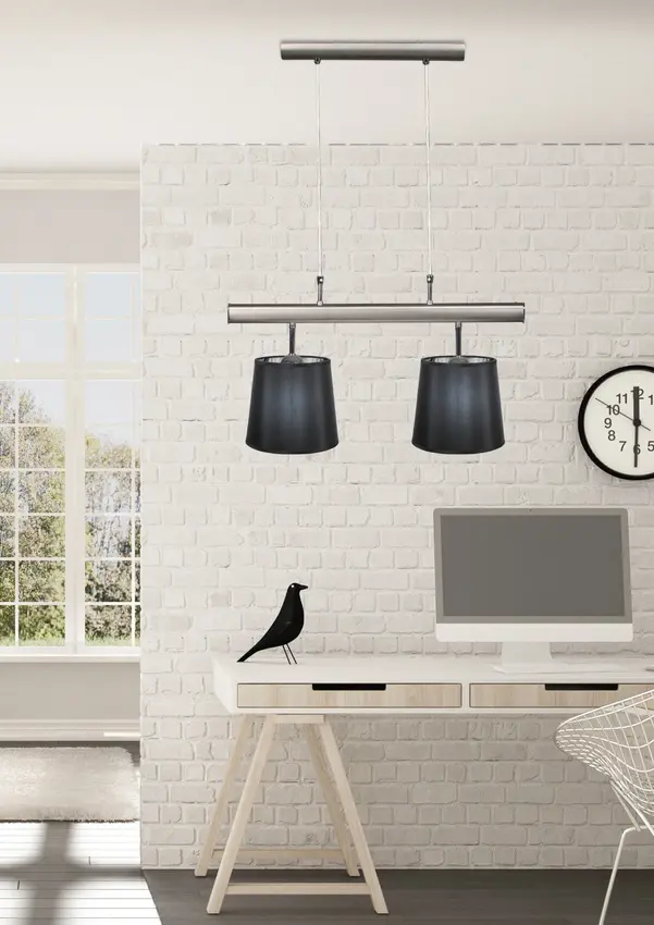 Saténová dvojitá závěsná lampa, černé stínidlo, 2x60W Milonga