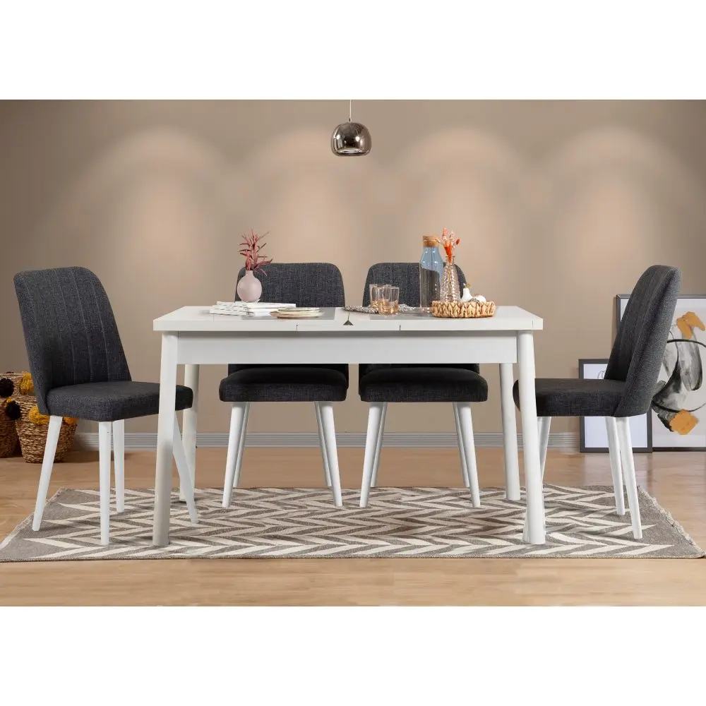 Jídelní set s rozkládacím stolem a židlemi (5 kusů) Santiago White Anthracite V2