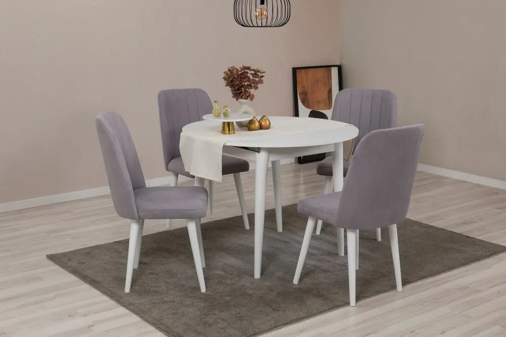 Jídelní set s rozkládacím stolem a židlemi (5 kusů) Vina 0701 - White, Grey
