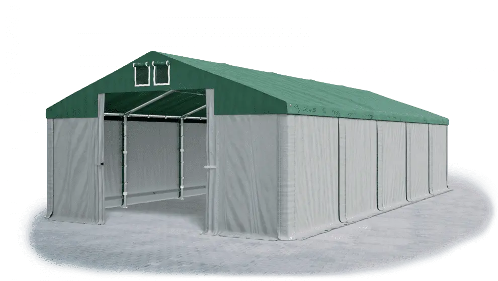 Skladový stan 5x10x2,5m střecha PVC 560g/m2 boky PVC 500g/m2 konstrukce ZIMA PLUS Zelená Šedá Šedá