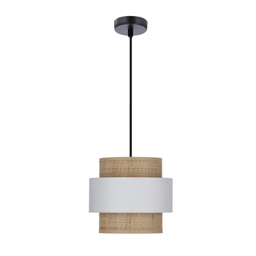 Závěsná lampa z ratanu, stínidlo E27, bílá+krémová