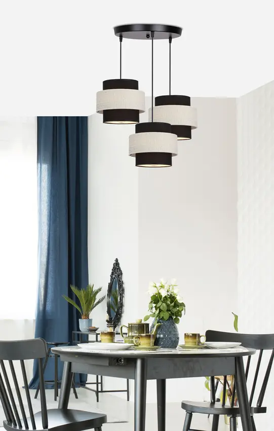 Závěsná lampa Benta černá, destička, 3x40W, stínidlo E27, černá+krémová