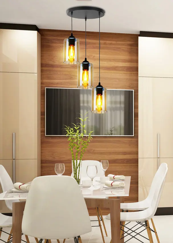 Závěsná lampa 3xE27 35cm černá/hnědá Bistro
