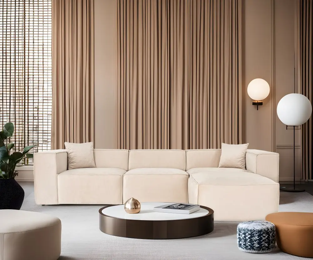 Rohová sedací souprava Lora (L1-O1-1R-POUFFE ) - Cream