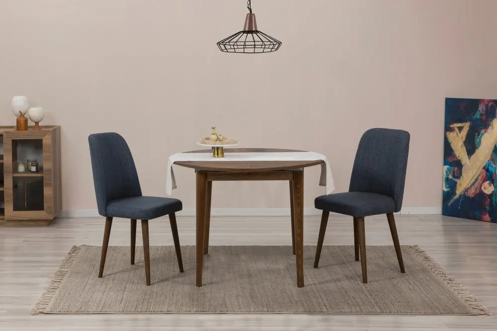 Jídelní set s rozkládacím stolem a židlemi (3 kusy) Vina 1048 - Walnut, Navy Blue