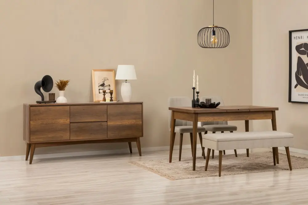 Set s rozkládacím stolem, židlemi a konzolou (5 kusů) Vina 02 1005 - Walnut, Cream