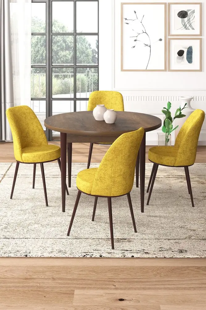 Dining Table & Chairs Set (5 Pieces) Tor - Baroque, Mustard