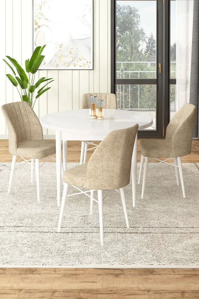 Dining Table & Chairs Set (5 Pieces) Rox - White, Cream