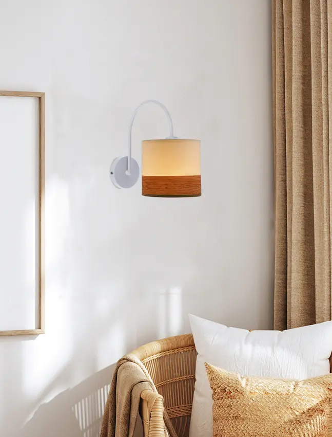 Nástěnná lampa Bianco bílá 1x40W e27 stínidlo bílá+ořech