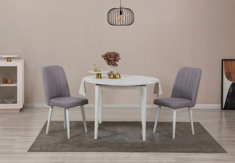 Jídelní set s rozkládacím stolem a židlemi (3 kusy) Vina 0701 - White, Grey