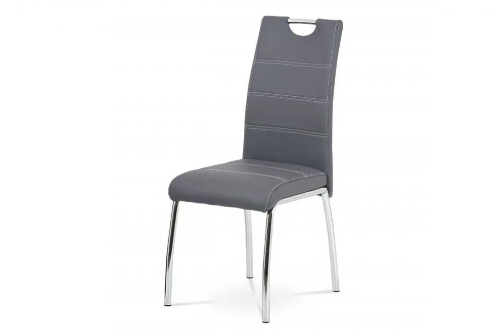 Autronic Jídelní židle, černá, ekokůže, HC-484 BK Moderní JÍDELNÍ ŽIDLE se čtyřnohou podnoží - šedá ekokůže - 43 x 98 x 57 cm, HC-484 GREY