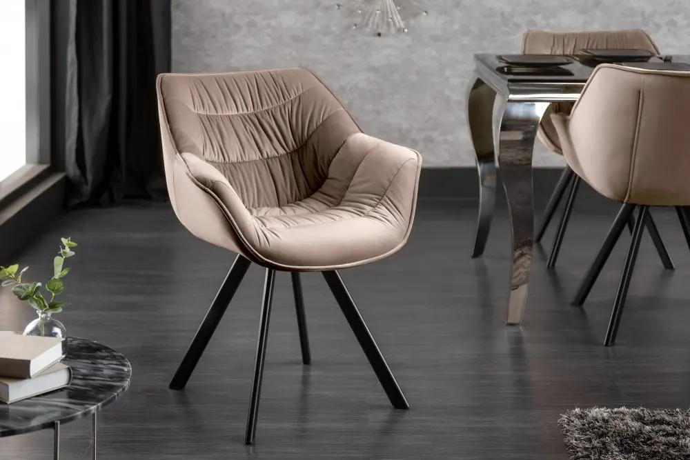 Estila Designová otočná čalouněná židle Hetty se sametovým potahem s prošíváním v chesterfield stylu stříbrná šedá 67 cm