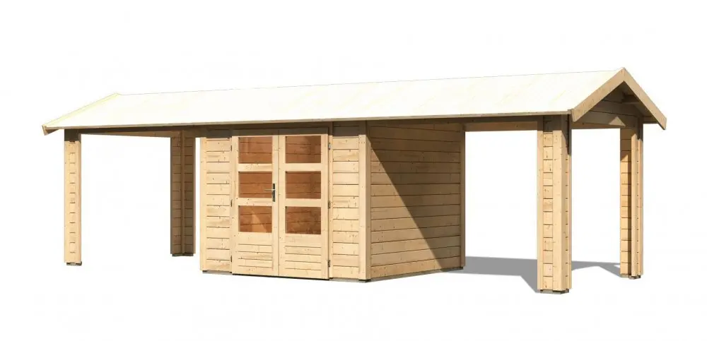 Dřevěný zahradní domek THERES 3 s přístavkem Lanitplast