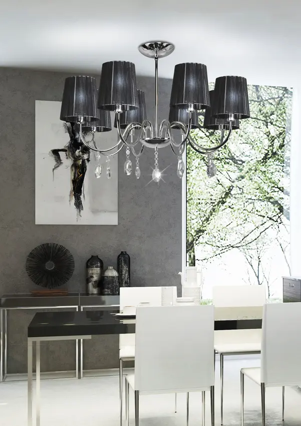 Závěsná lampa chrom/černá s krystaly 8x40W Sorento
