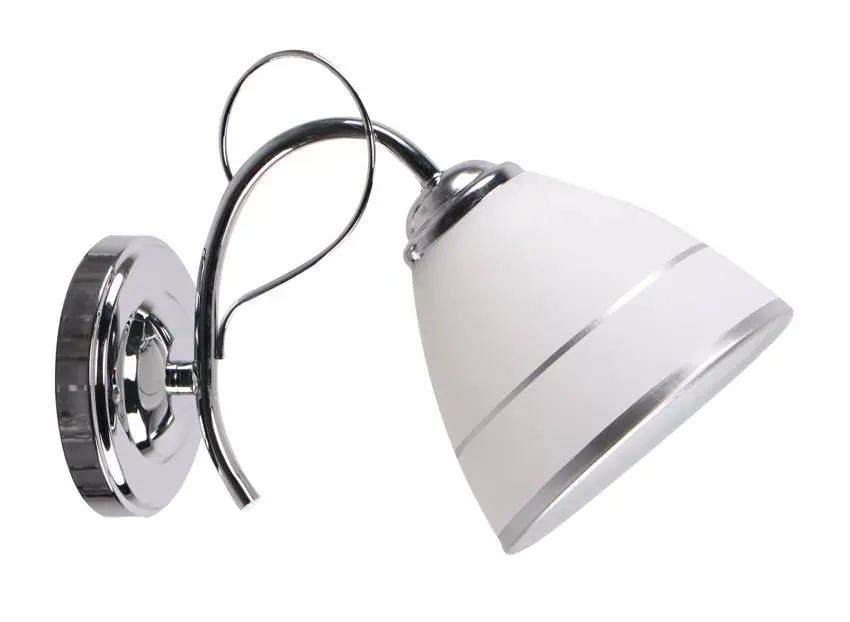 Chromová nástěnná lampa, sklo, bílé stínidlo, s vypínačem, Elotte