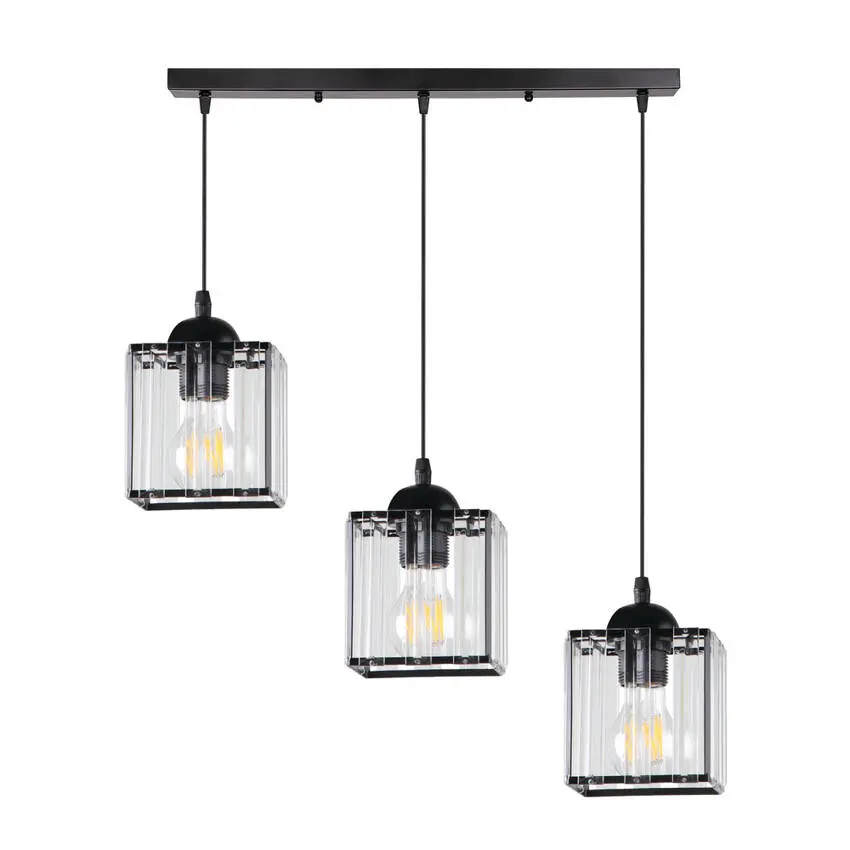 Závěsná lampa Glassia černá 3x40 E27 černé stínidlo + čiré krystaly
