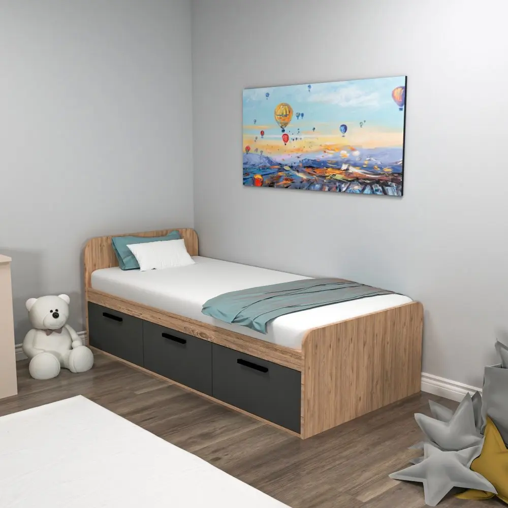 Rám jednolůžkové postele Akser - Atlantic Pine, Anthracite