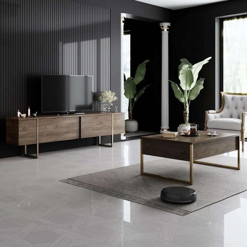 Kalune Design Sada nábytku do obývacího pokoje Luxe ořech/zlatá II
