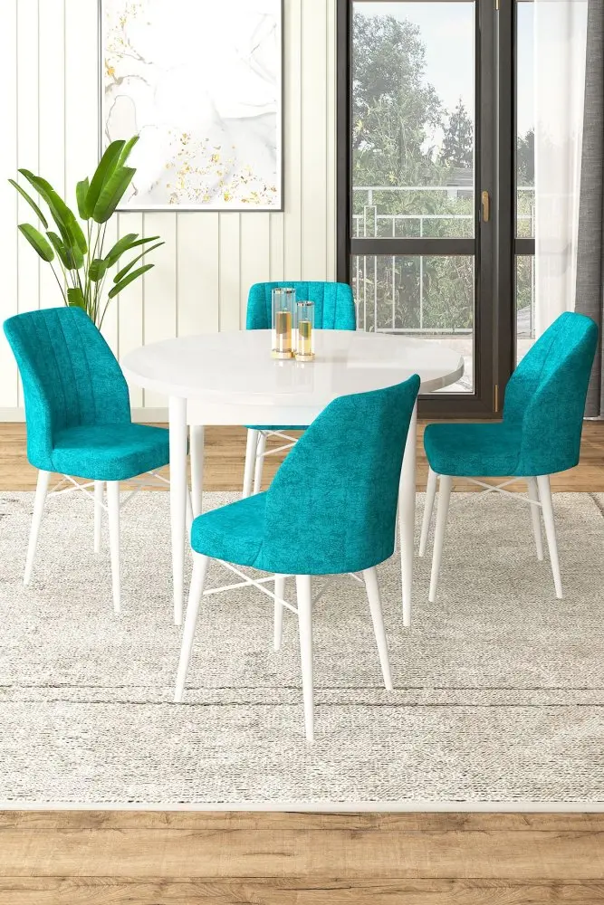 Dining Table & Chairs Set (5 Pieces) Rox - White, Turquoise