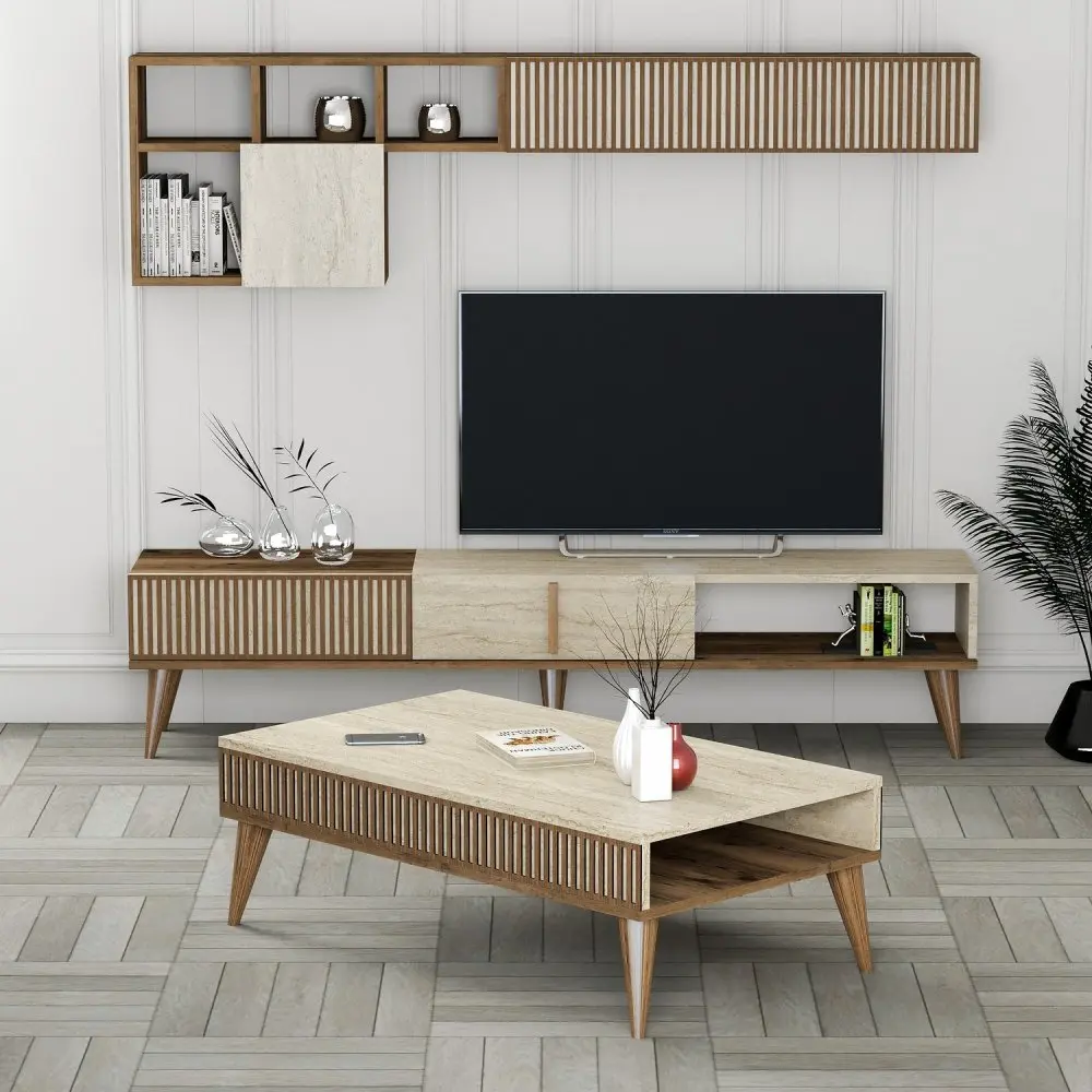 Living Room Furniture Set Milan - Walnut, Travertine