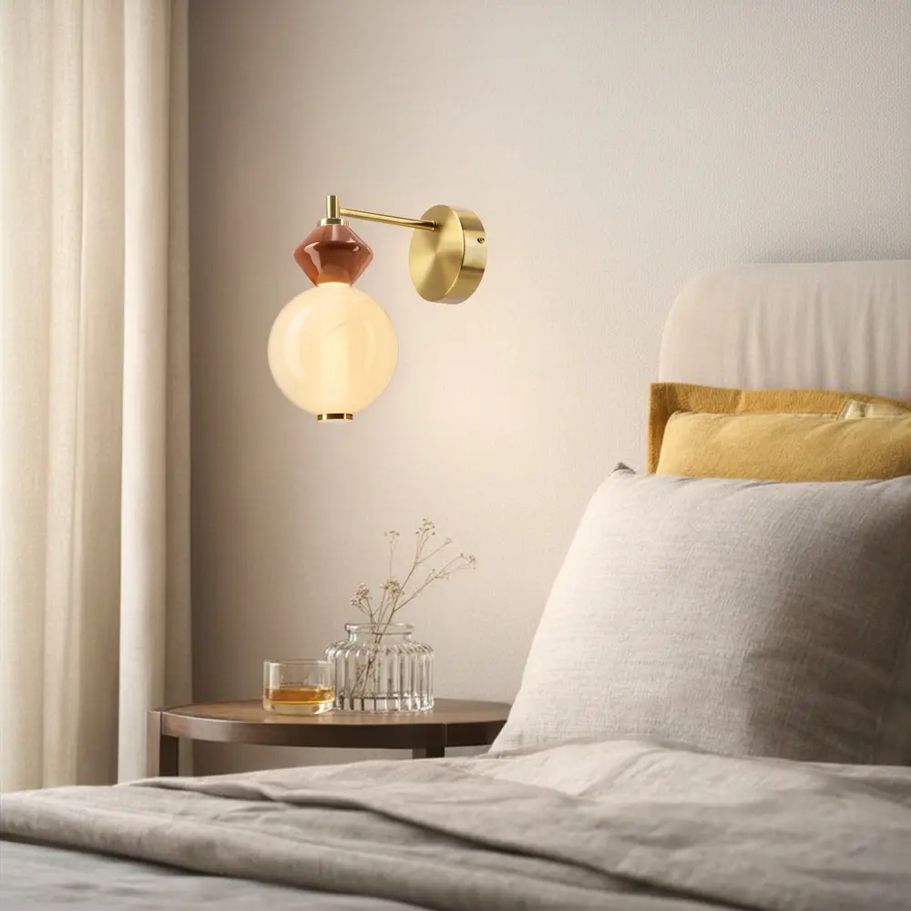 FLORES lampa kinkiet mosiężny+brązowy 7W LED 3000K klosz biały