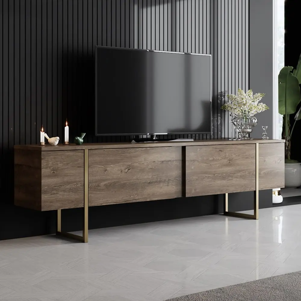 TV stolek Luxe - Walnut, Gold