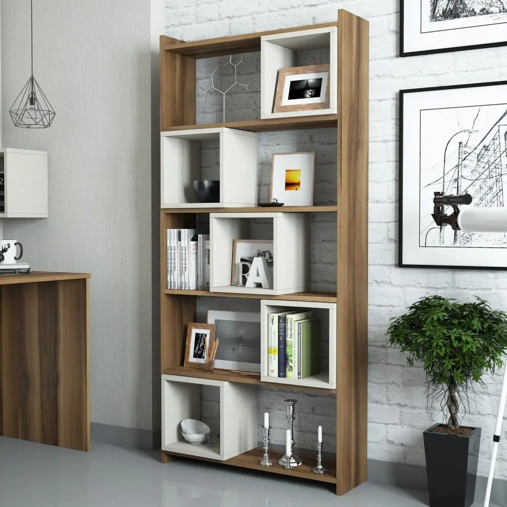 Knihovna Box - Walnut, Cream