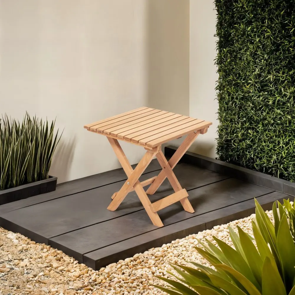 Kalune Design Skládací zahradní odkládací stolek Leslie 40 cm z masivu hnědý