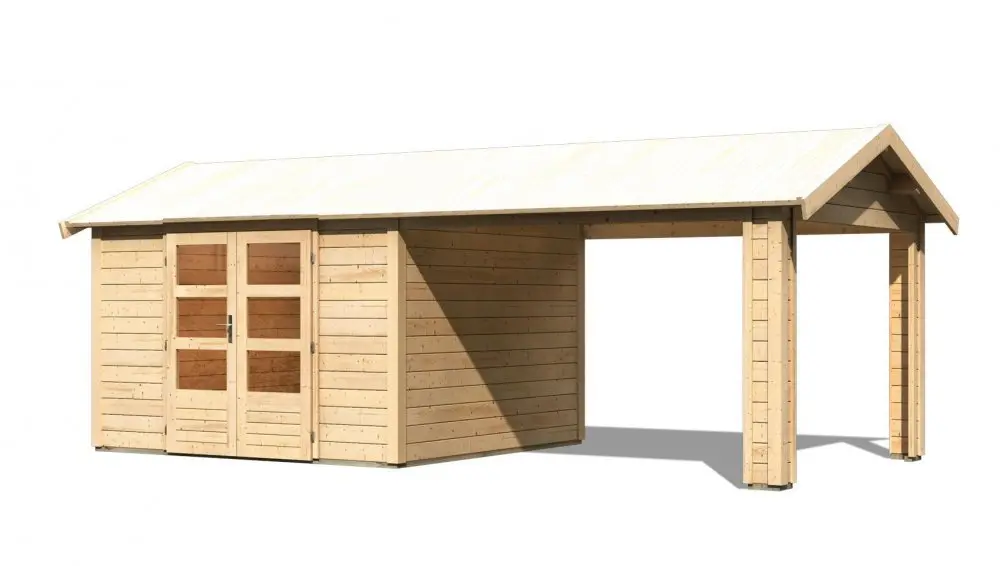 Dřevěný zahradní domek THERES 7 s přístavkem Lanitplast