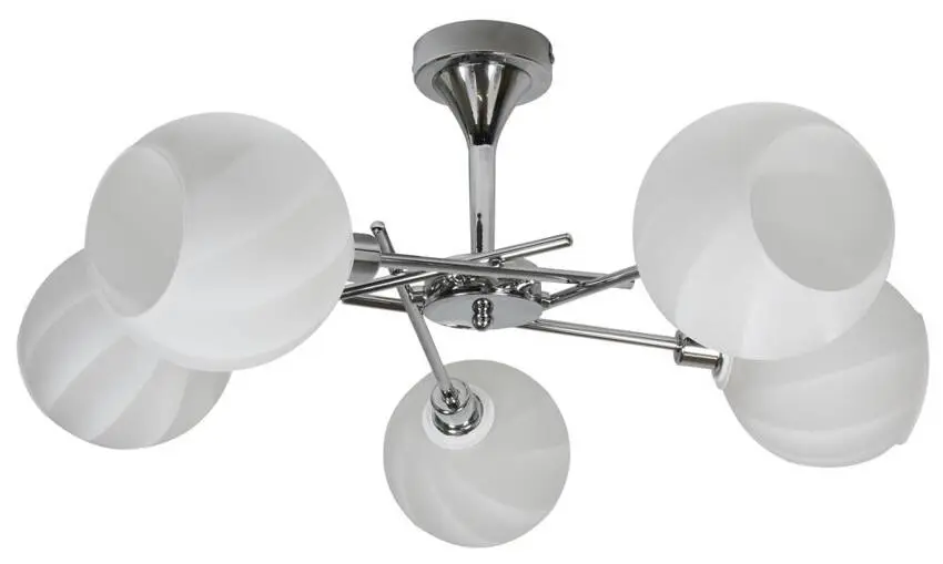 Elegantní, moderní pětiramenná stropní lampa chromovaná s bílým Raulem