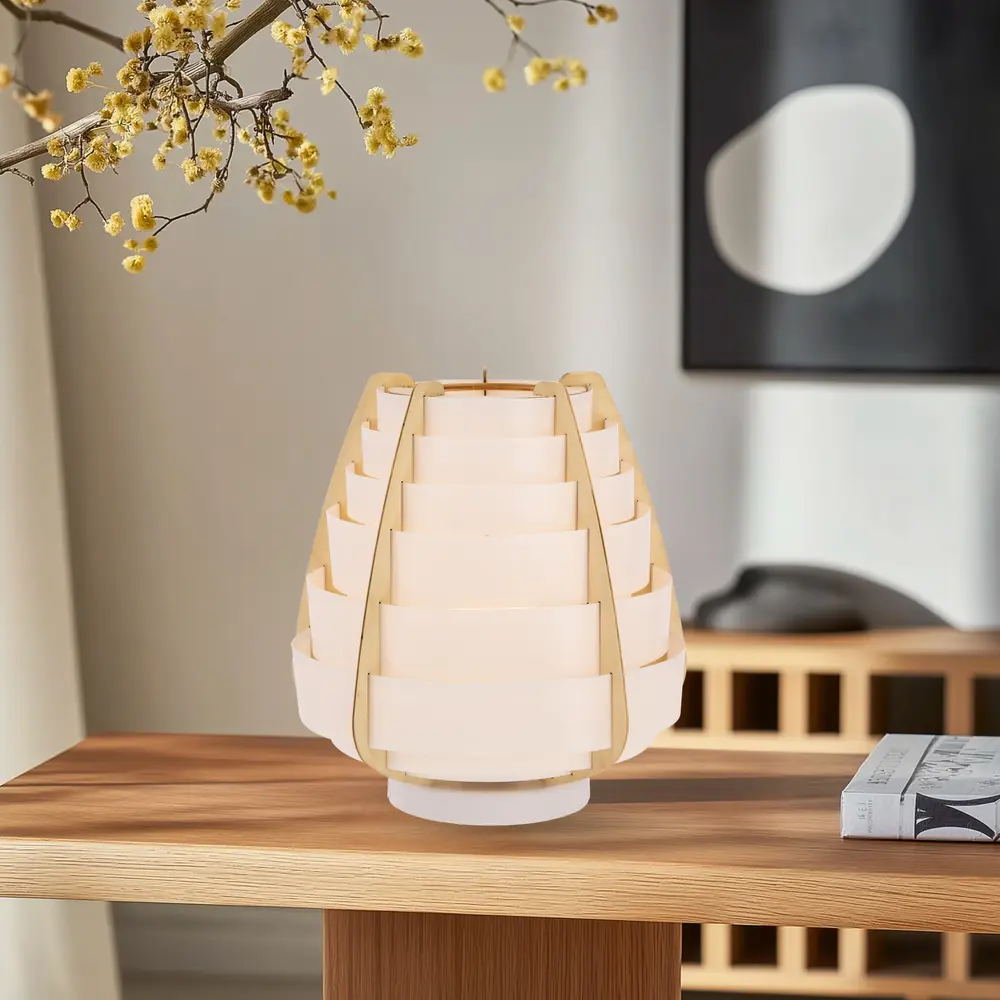 Stolní lampa béžová dřevo+plast Nagoja Ledea