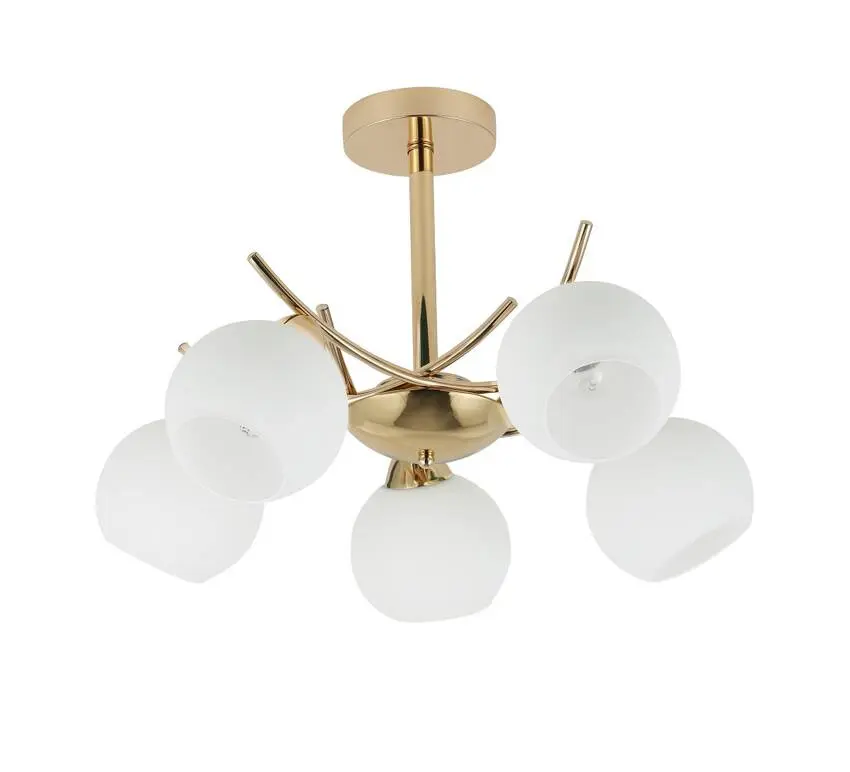 AMOS Zlatá závěsná lampa 5x40W E27 bílé stínidlo