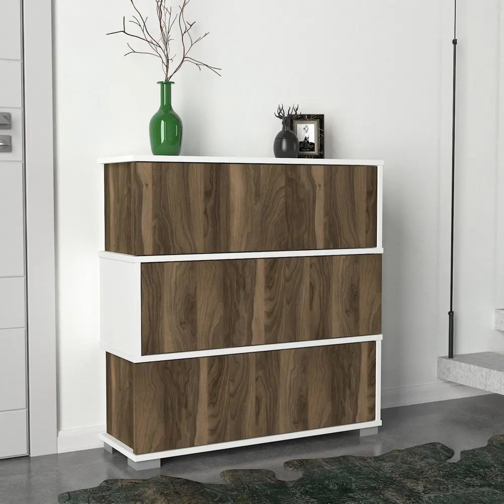 Hanah Home Botník Napolyon 90x93 cm ořech/bílý