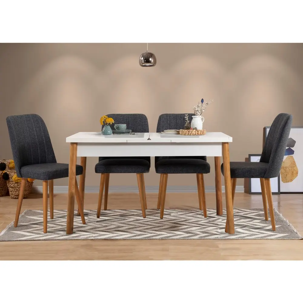 Jídelní set s rozkládacím stolem a židlemi (5 kusů) Santiago White Anthracite