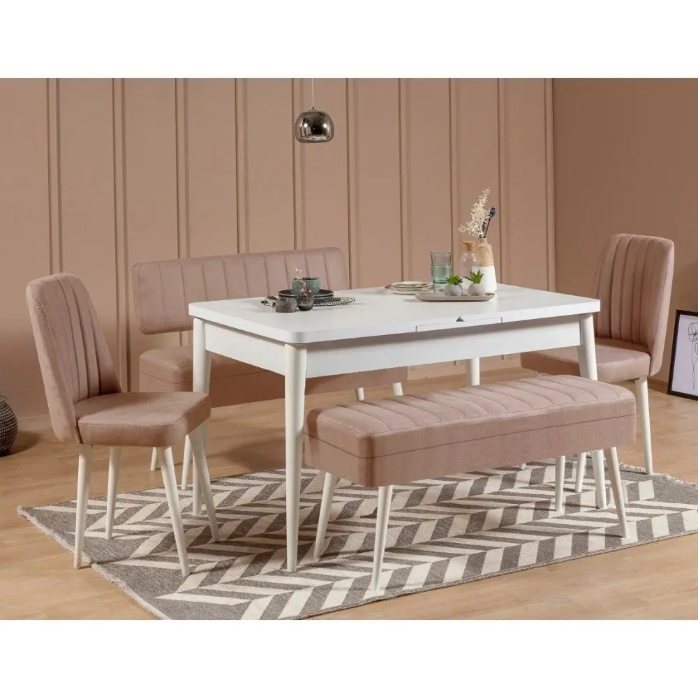 Jídelní set s rozkládacím stolem a židlemi (5 kusů) Vina 0900 - 4 - White, Stone