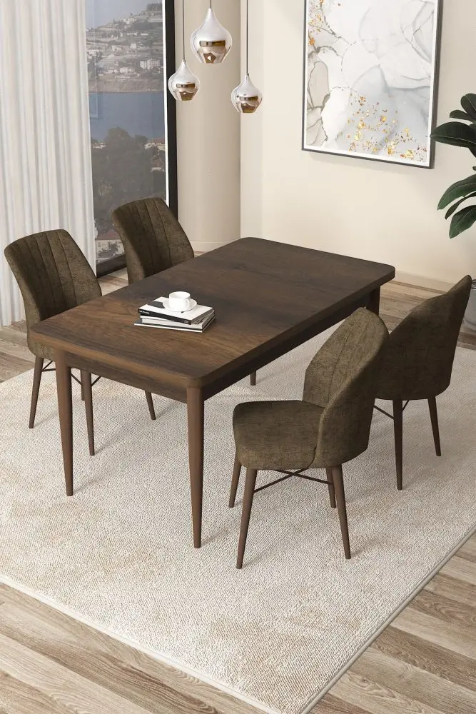 Dining Table & Chairs Set (5 Pieces) Arp - Baroque, Brown