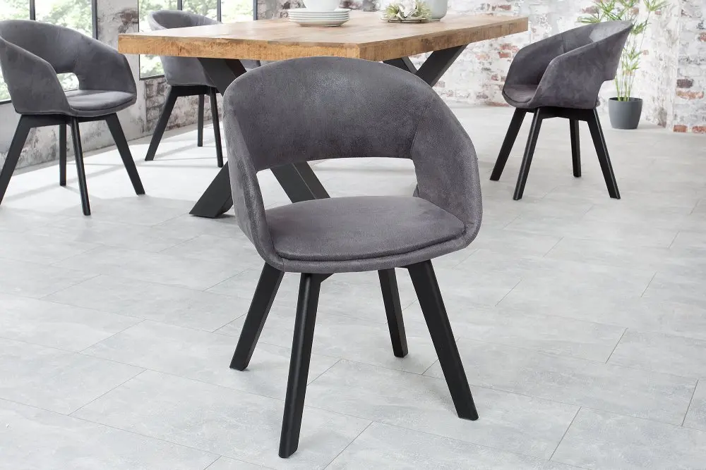 Estila Design modern Lena dining chair with gray upholstery and black wooden legs 79cm