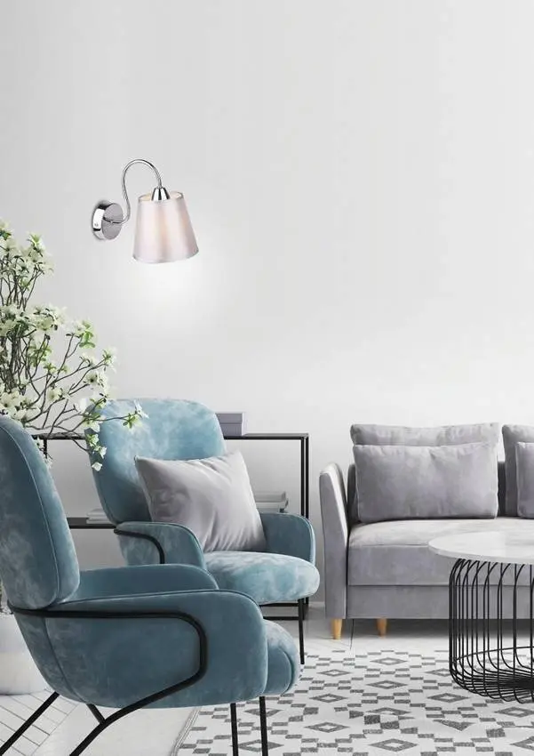 Kulatá chromovaná nástěnná lampa s šedým látkovým stínidlem Luk