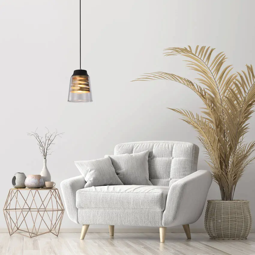 Černo-zlatá závěsná lampa, skleněné stínidlo, 60 W, E27, Fresno