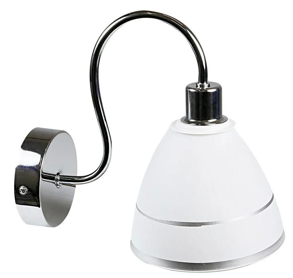 Chromová nástěnná lampa, bílé stínidlo s pruhem, 40W E14 Elf