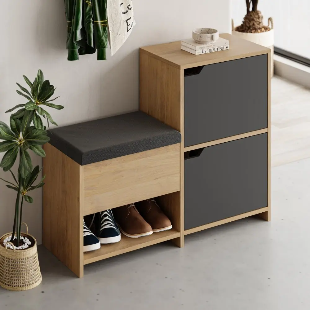 Botník Haven Shoe Bench - Oak, Anthracite