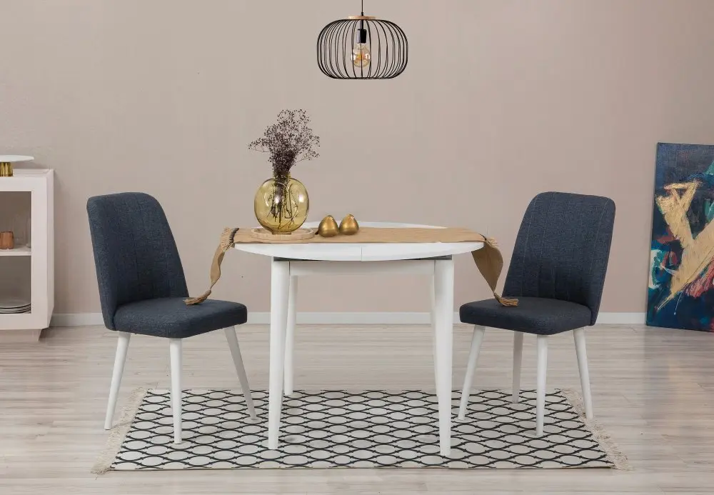 Jídelní set s rozkládacím stolem a židlemi (3 kusy) Vina 1048 - White, Navy Blue