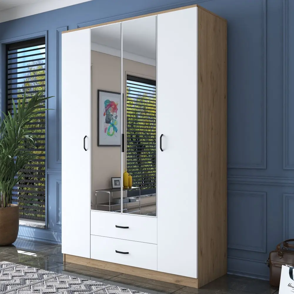 Kalune Design Šatní skříň BA 131 140 cm se zrcadlem ořech/bílá