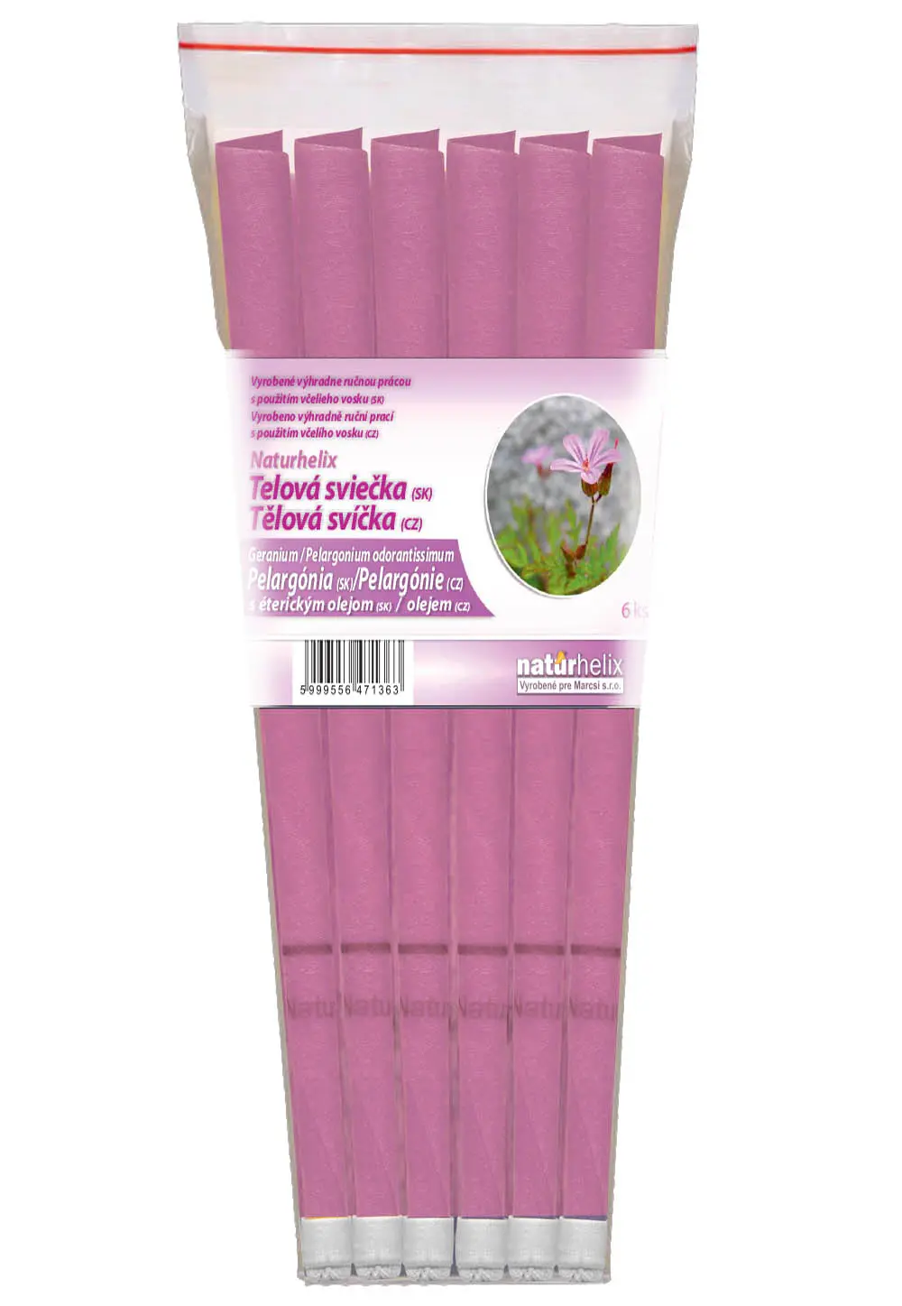 NaturheliX® Tělové svíčky PELARGONIE (set 6)