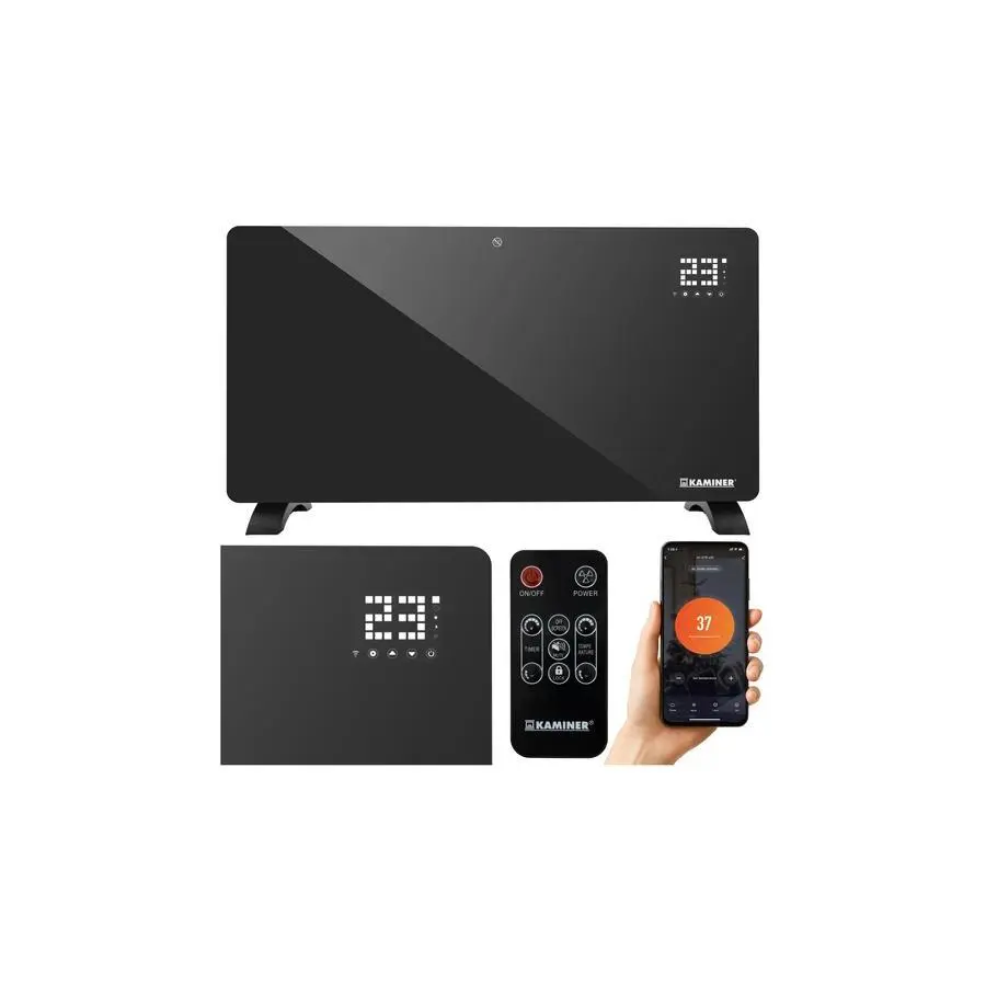 Elektrický skleněný ohřívač Kaminer ZELVA 2500W s WiFi ovládáním - černý