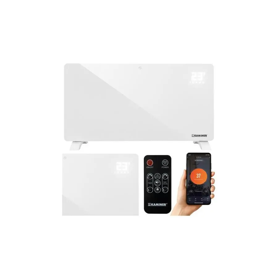 Elektrický skleněný ohřívač Kaminer ZELVA 2500W s WiFi ovládáním - bílý