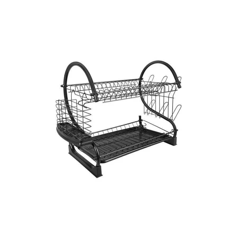 XXL Dvoupatrový odkapávač na nádobí 54 x 26 x 37 cm – černý
