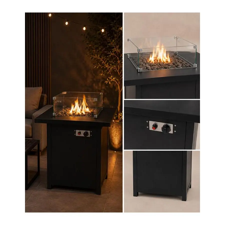 13kW plynový zahradní a terasový ohřívač s lávovými kameny – 134 x 41 x 134 cm, černý
