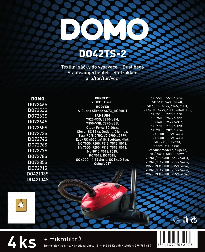 Sáčky do vysavače DOMO DO42TS-2 4ks